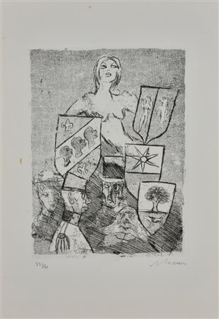Mino Maccari SENZA TITOLO incisione su carta, cm 49x35 (lastra cm 32,6x24,4)...