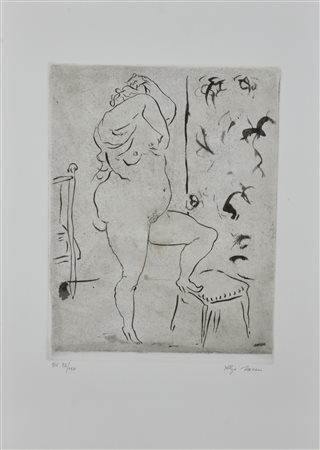 Aligi Sassu SPOGLIARELLO incisione su carta, cm 46x32 (lastra cm 29x22)...