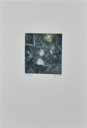 Aligi Sassu CAFFE' 1956 acquaforte su carta, cm 45x30 (lastra cm 13,8x12,5)...