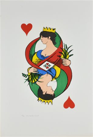 Tabusso Francesco IL GIOCO DELLE CARTE: DAMA DI CUORI litografia su carta, cm...