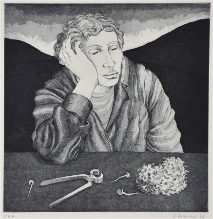 Gioxe De Micheli Senza titolo incisione su carta, cm 69x49 (lastra cm...