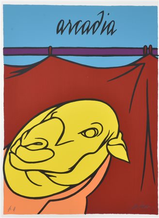 Valerio Adami ARCADIA serigrafia su carta, cm 50x35 esemplare P.A. sul...