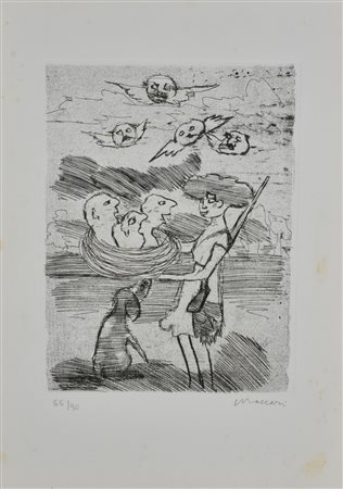 Mino Maccari SENZA TITOLO incisione su carta, cm 49x35 (lastra cm 32,6x24,4)...