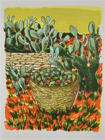 Giuseppe Migneco FIORE DEL FICO D'INDIA litografia su carta, cm 63x48...