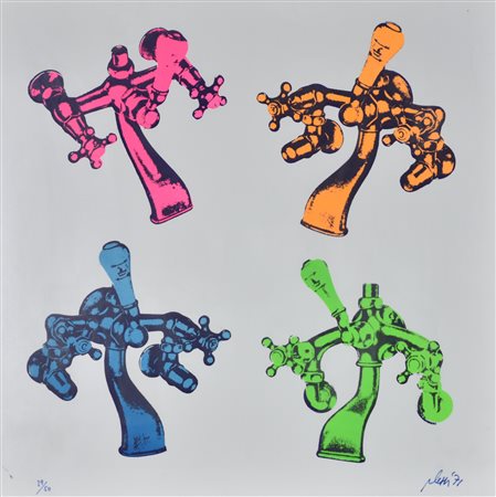 Fabrizio Plessi Senza titolo serigrafia su lastra metallica, cm 50x50...