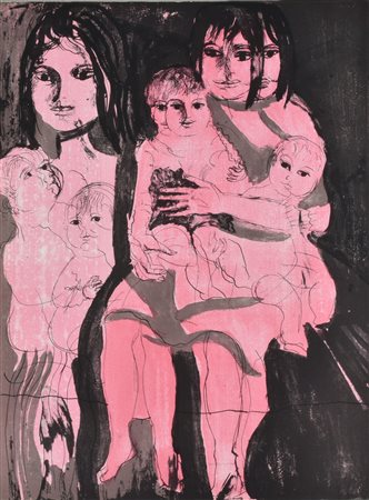 Bruno Cassinari LE MADRI POVERE litografia su carta, cm 62x47 esemplare 24 di...