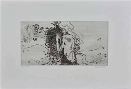 Enrico Villani LO SPAVENT'AMORE incisione su carta, cm 34x40 (lastra cm...