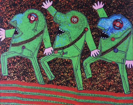 Enrico Baj Parade serigrafia su carta, cm 61x77 esemplare 109 di 250 sul...