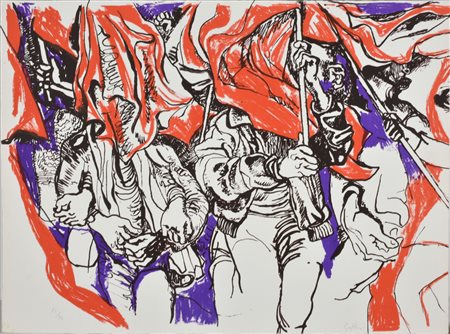 Renato Guttuso Tenendosi l'un l'altro litografia su carta, cm 47,5x62,5...