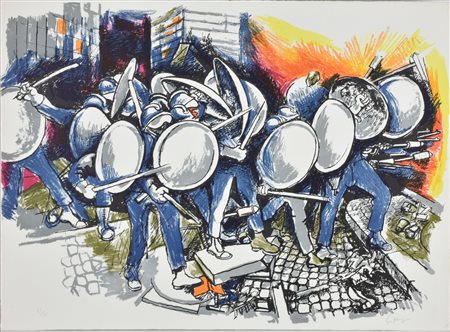 Renato Guttuso La macchina inutile litografia su carta, cm 47,5x62,5...