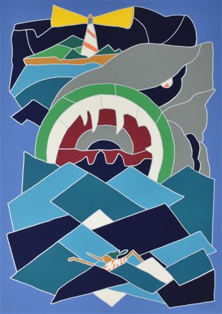 Ugo Nespolo SENZA TITOLO serigrafia su carta, cm 70x50 esemplare 84 su 100...