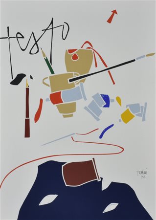 Emilio Tadini TESTO serigrafia su carta, cm 50x35 esemplare P.A. sul fronte:...