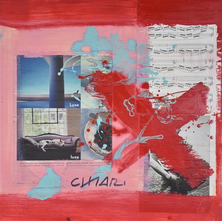 Giuseppe Chiari Senza titolo tecnica mista e collage su tavola, cm 62x62 sul...