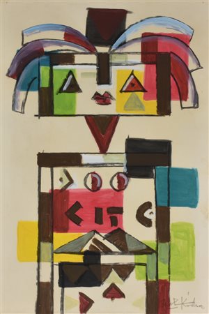 Ibrahim Kodra COMPOSIZIONE tecnica mista su cartoncino, cm 50x35 firmato sul...