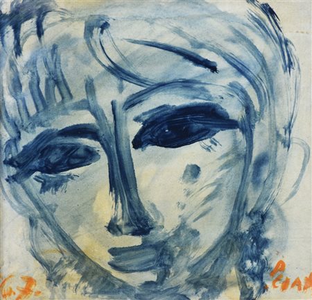 Primo Conti Ritratto tecnica mista su carta applicata su tela, cm 27,5x28 sul...