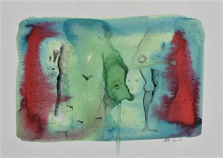 Aldo Greco FIGURA '68 acquerello e china su carta, cm 24x35 sul fronte: firma...