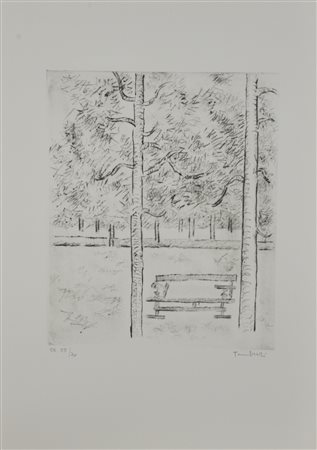 Orfeo Tamburi LA PANCHINA acquaforte su carta, cm 49x36 (lastra cm 30x24,5)...