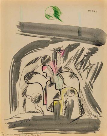 SERGIO DANGELO (1932) Il cammino dei Re Magi 1957 Tecnica mista su carta 27,8...