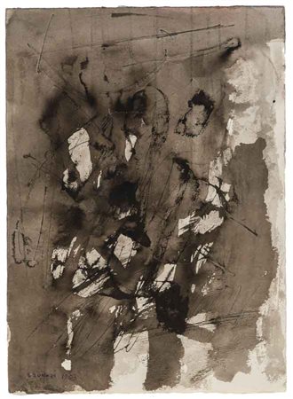 ENZO BRUNORI (1924 - 1993) Senza titolo 1963 Tecnica mista su carta applicata...