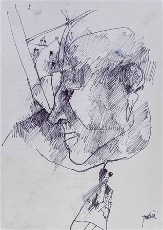 EMILIO TADINI (1927 - 2002) Senza titolo anni '90 Biro su carta applicata su...