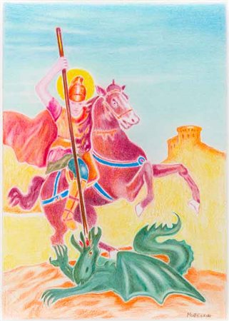 GIAN MARCO MONTESANO (1949) San Giorgio e il drago 1985 Pastello su carta 29...