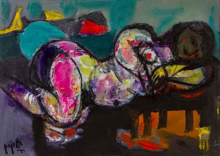 GUIDO PAOLO PAJETTA (1898 - 1987) Nuda, nel sonno 1978 Acrilico su tela 50 x...