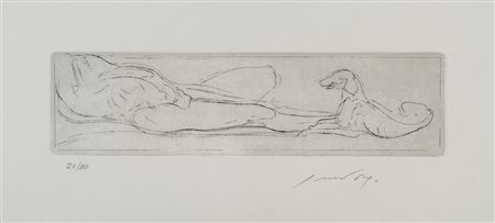 PIERO GUCCIONE (1935) Senza titolo Acquaforte, es. 22/80 7,7 x 29,3 cm...