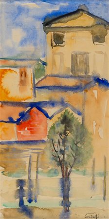 ATANASIO SOLDATI (1896 - 1953) Scorcio architettonico Acquarello su carta 23...