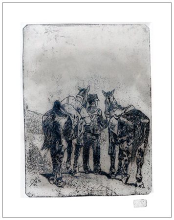 GIOVANNI FATTORI Livorno 1825 – Firenze 1908 Trombettiere con due cavalli...