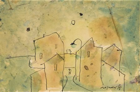 FRANCO ROGNONI (1913-1999)PeriferiaTecnica mista su cartacm 15,5x24Firma al...