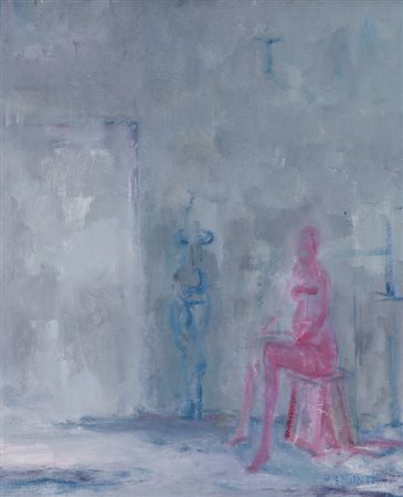 LORENZO PIEMONTI (1935-2015)Interno con figure, anni '60Olio su telacm...