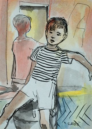 SAVINO LABÒ (1899-1976)Senza TitoloTecnica mista su cartacm 22x16Firma al fronte