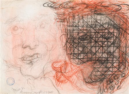 PIETRO BISIO (1932)Amore notturno, 1972Tecnica mista su cartacm 35x46Firma,...