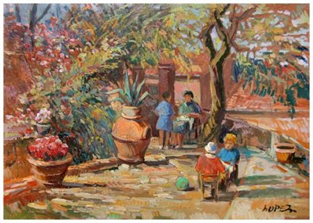 ALDO LOPEZ (AldoLuxardo) Livorno 1921 – 1995 Angolo di villa Olio su tela 35...