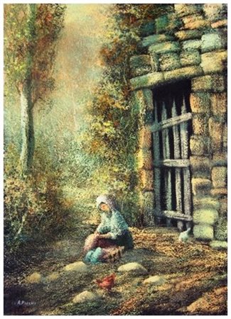 ANCHISE PICCHI Crespina 1911 – Collesalvetti 2007 Rudere con figura Olio su...