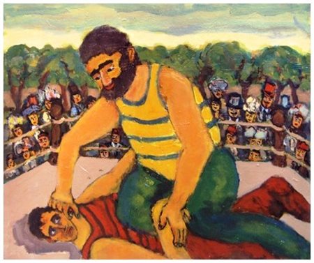 PIERO BUITONI Sansepolcro 1922 - Milano 2011 Lottatori 1994 Olio su tela 50 x...