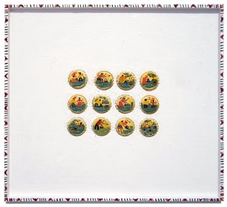 MARGARETMAJO Murewa (Zimbabwe) 1956 Blu water 2008 Tappi di soda e acrilico...