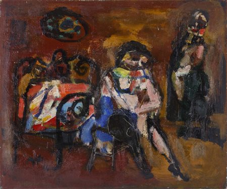 GUIDO PAJETTA (1898-1987)Interno con donne, 1964Olio su telacm 50x60Firma e...