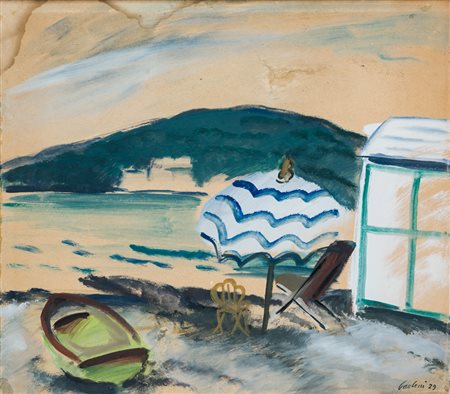 ENRICO PAULUCCI (1901-1999)Ombrellone, 1929Tecnica mista su carta intelatacm...