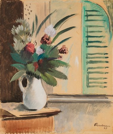 ENRICO PAULUCCI (1901-1999)Fiori finestra, 1929Tecnica mista su carta...