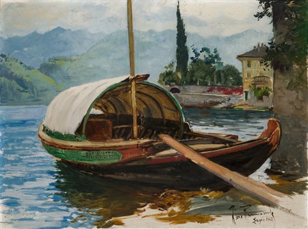 ALDO RAIMONDI (1902-1998)Motivo sul lago di Como, 1942Olio su tavolacm...