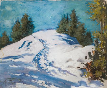 ALDO RAIMONDI (1902-1998)La neve, 1941Olio su cartone telatocm 50x60Firma e...
