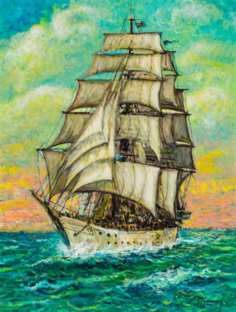 GIOVAN FRANCESCO GONZAGA (1921-2007)Il grande veliero, 1998Olio su telacm...