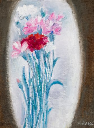 ATTILIO ROSSI (1909-1994)Fiori, 1990Olio su tela di jutacm 35x27Firma al...