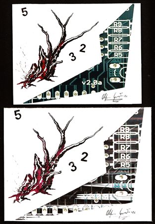 GIONATAN ALPINI "DITTICO" 2016 tempera su cartasu cartone+stampa plastificata...