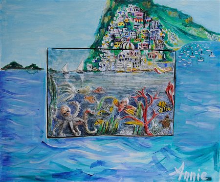 ANNIE RINAURO Positano ceramica alto rilievo, acrilico su tela, decorato a...