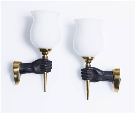 Coppia di appliques a foggia di mani, Produzione Francese, Anni ‘70....