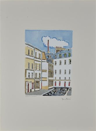 Orfeo Tamburi PARIGI incisione colorata a mano, cm 60x45 (lastra cm 29x21)...