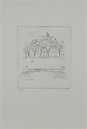 Orfeo Tamburi LUNGO TEVERE acquaforte su carta, cm 49x36 (lastra cm...