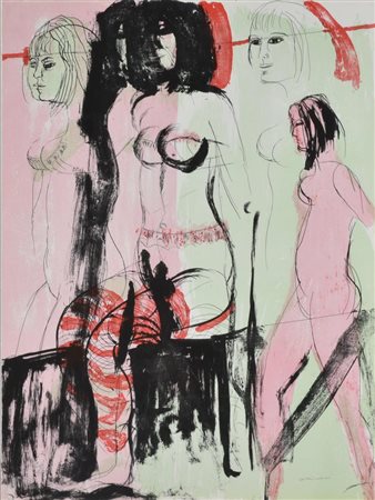 Bruno Cassinari MODELLE litografia su carta, cm 62x47 esemplare 24 di 99 sul...